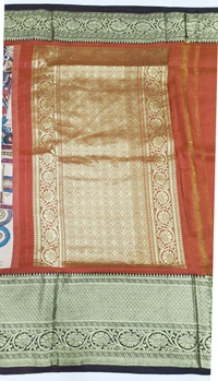 KALAMKARI HAND PAINTED KANCHI BORDER STORY SAREE - KHPKBSS008