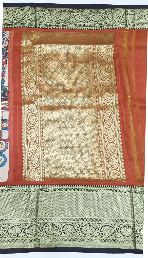 KALAMKARI HAND PAINTED KANCHI BORDER STORY SAREE - KHPKBSS008