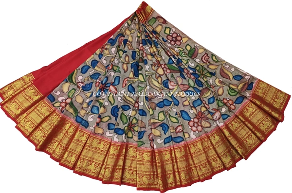 KALAMKARI HAND PAINTED FLORAL LEHENGA -KHPFL001 - UNSTITCHED