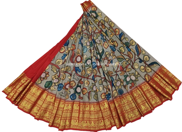 KALAMKARI HAND PAINTED FLORAL LEHENGA -KHPFL002 - UNSTITCHED