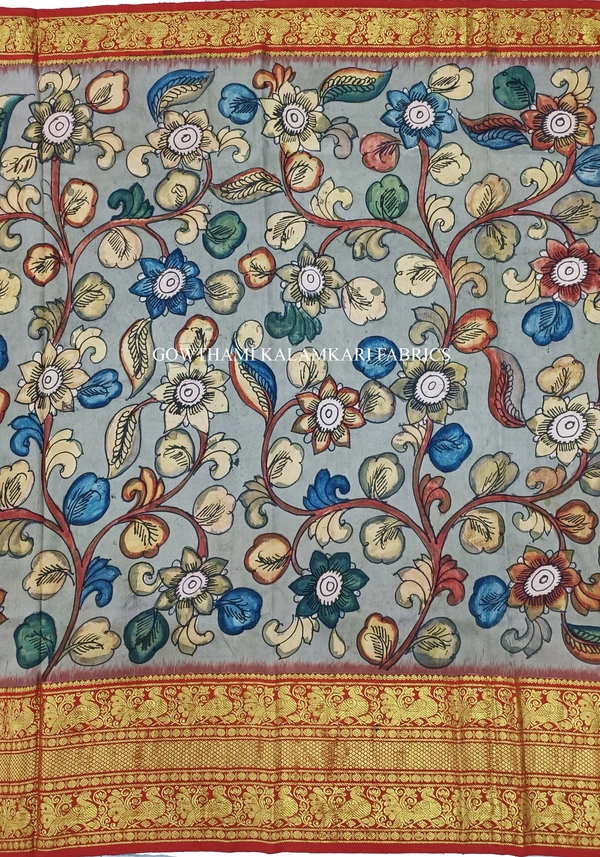 KALAMKARI HAND PAINTED FLORAL LEHENGA -KHPFL002 - UNSTITCHED