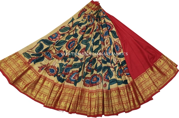 KALAMKARI HAND PAINTED FLORAL LEHENGA -KHPFL003 - UNSTITCHED