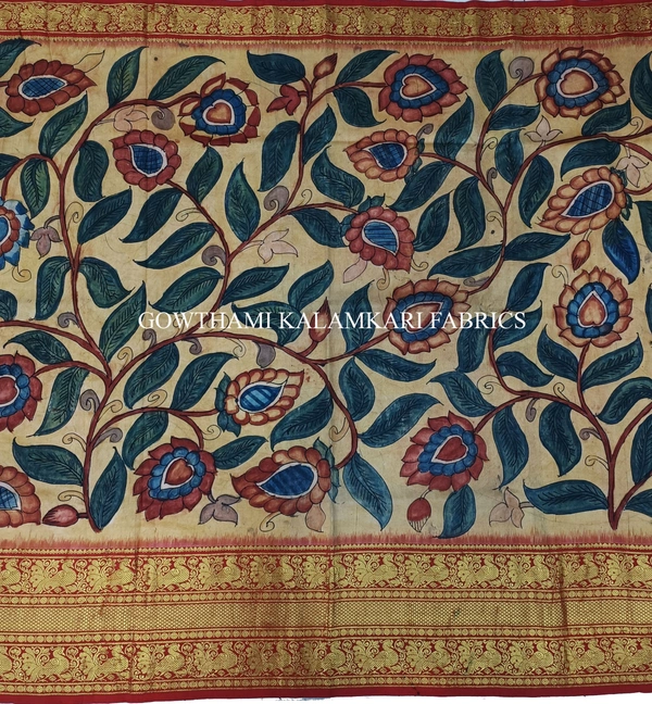 KALAMKARI HAND PAINTED FLORAL LEHENGA -KHPFL003 - UNSTITCHED