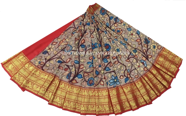 KALAMKARI HAND PAINTED FLORAL LEHENGA -KHPFL004 - UNSTITCHED