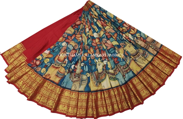 KALAMKARI HAND PAINTED FLORAL LEHENGA -KHPFL007 - UNSTITCHED