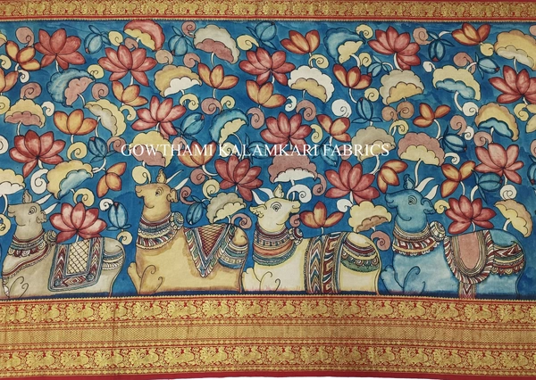 KALAMKARI HAND PAINTED FLORAL LEHENGA -KHPFL007 - UNSTITCHED