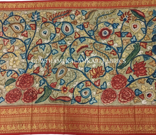 KALAMKARI HAND PAINTED FLORAL LEHENGA -KHPFL008 - UNSTITCHED