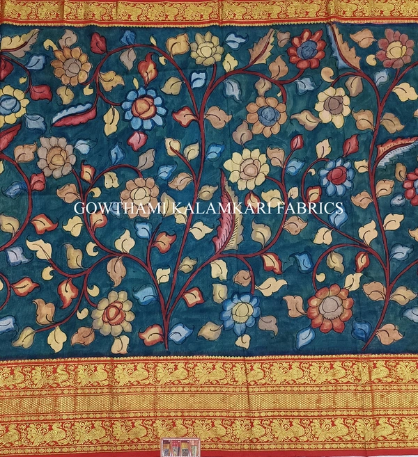 KALAMKARI HAND PAINTED FLORAL LEHENGA -KHPFL009 - UNSTITCHED