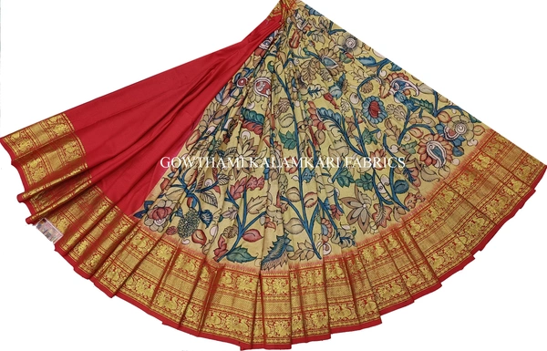 KALAMKARI HAND PAINTED FLORAL LEHENGA -KHPFL010 - UNSTITCHED
