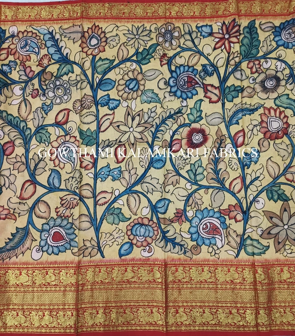 KALAMKARI HAND PAINTED FLORAL LEHENGA -KHPFL010 - UNSTITCHED