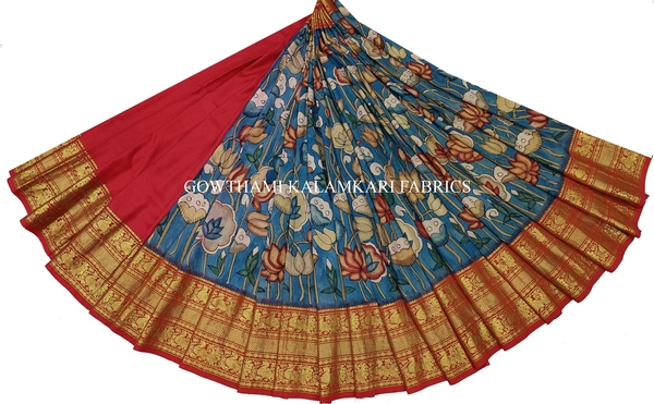 KALAMKARI HAND PAINTED FLORAL LEHENGA -KHPFL011 - UNSTITCHED