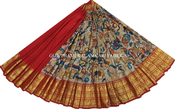KALAMKARI HAND PAINTED FLORAL LEHENGA -KHPFL013 - UNSTITCHED
