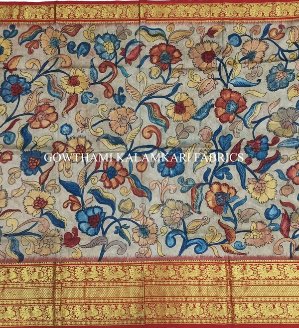 KALAMKARI HAND PAINTED FLORAL LEHENGA -KHPFL013 - UNSTITCHED