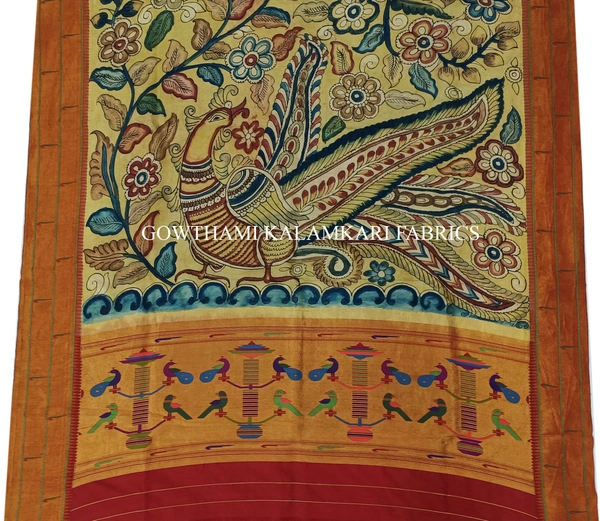 KALAMKARI HAND PAINTED PAITHANI BORDER DUPATTA -KHPPBD002