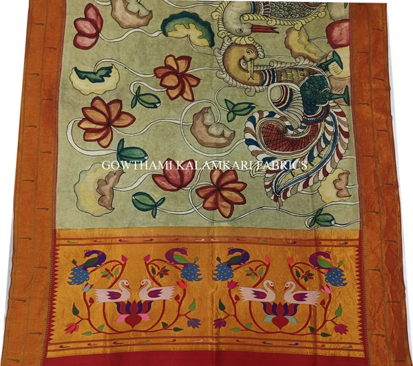 KALAMKARI HAND PAINTED PAITHANI BORDER DUPATTA -KHPPBD003