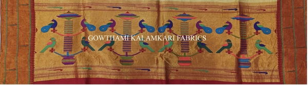 KALAMKARI HAND PAINTED PAITHANI BORDER DUPATTA -KHPPBD005 - STORY WORK