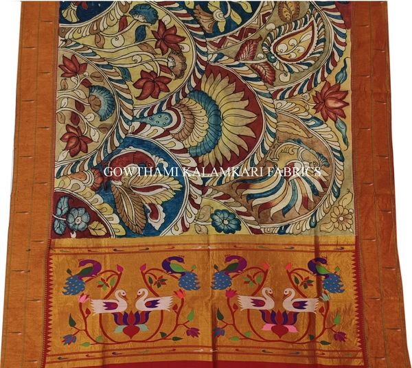 KALAMKARI HAND PAINTED PAITHANI BORDER DUPATTA -KHPPBD007