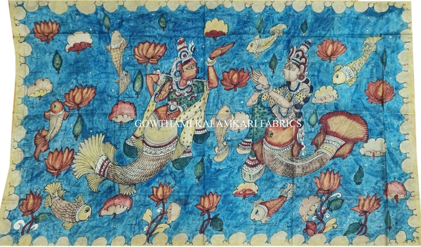 KALAMKARI HAND PAINTED PAITHANI BORDER DUPATTA -KHPPBD008 - LADY MERMAID