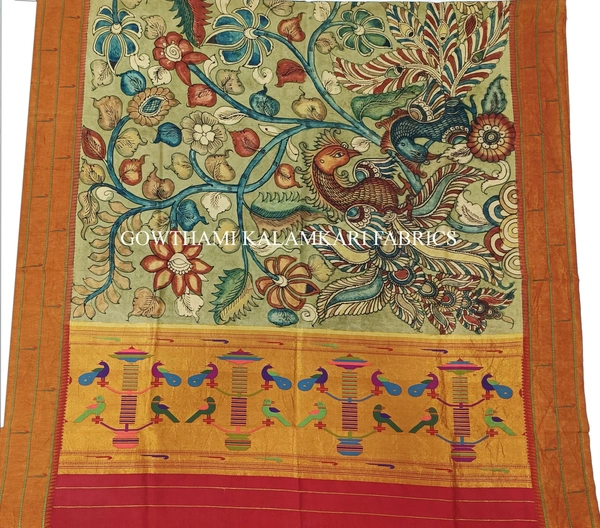 KALAMKARI HAND PAINTED PAITHANI BORDER DUPATTA -KHPPBD009