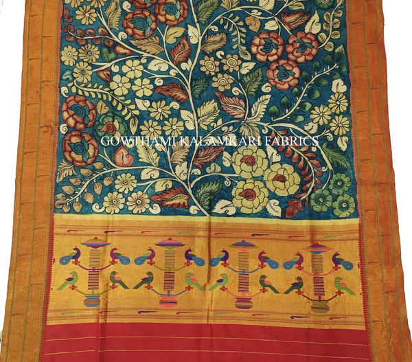 KALAMKARI HAND PAINTED PAITHANI BORDER DUPATTA -KHPPBD010