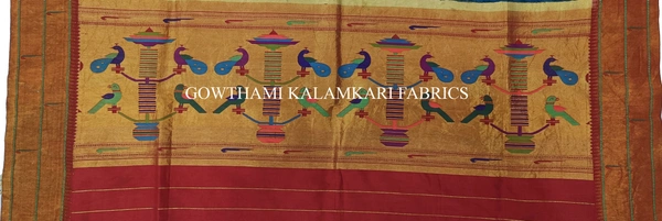 KALAMKARI HAND PAINTED PAITHANI BORDER DUPATTA -KHPPBD010