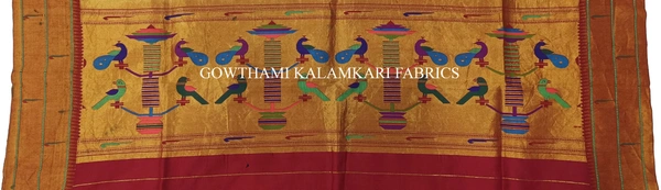 KALAMKARI HAND PAINTED PAITHANI BORDER DUPATTA -KHPPBD011 - STORY WORK