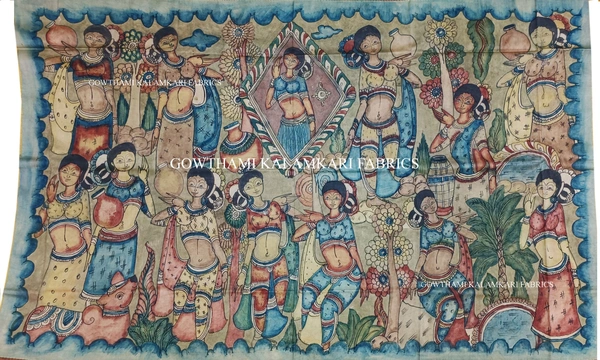 KALAMKARI HAND PAINTED PAITHANI BORDER DUPATTA -KHPPBD011 - STORY WORK