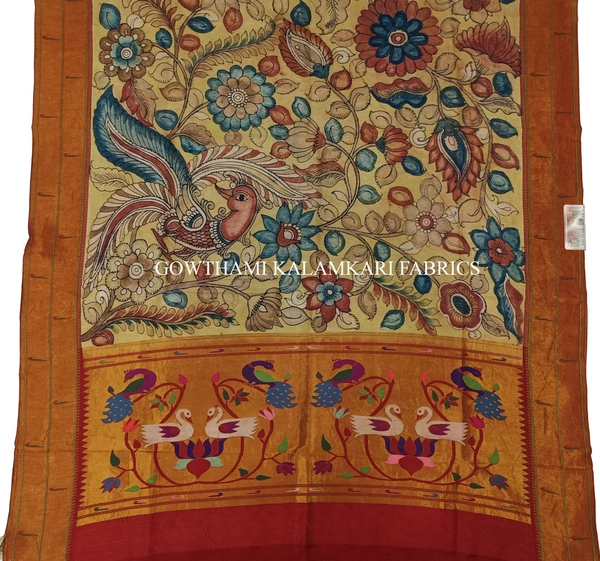 KALAMKARI HAND PAINTED PAITHANI BORDER DUPATTA -KHPPBD013