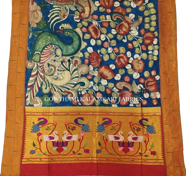 KALAMKARI HAND PAINTED PAITHANI BORDER DUPATTA -KHPPBD014