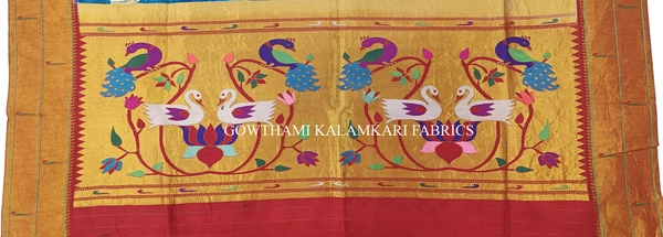 KALAMKARI HAND PAINTED PAITHANI BORDER DUPATTA -KHPPBD014