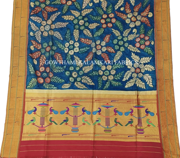 KALAMKARI HAND PAINTED PAITHANI BORDER DUPATTA -KHPPBD015