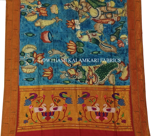 KALAMKARI HAND PAINTED PAITHANI BORDER DUPATTA -KHPPBD016