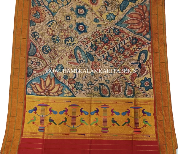 KALAMKARI HAND PAINTED PAITHANI BORDER DUPATTA -KHPPBD017