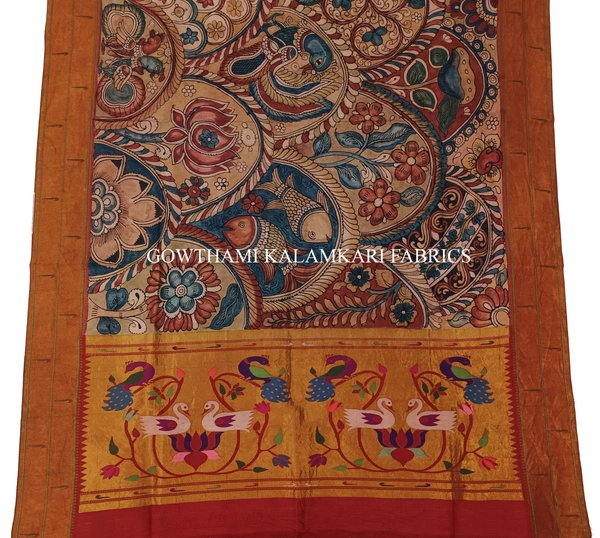 KALAMKARI HAND PAINTED PAITHANI BORDER DUPATTA -KHPPBD018