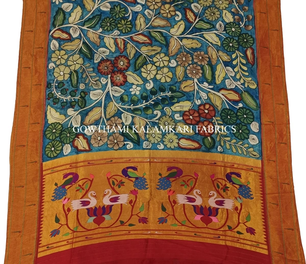KALAMKARI HAND PAINTED PAITHANI BORDER DUPATTA -KHPPBD019