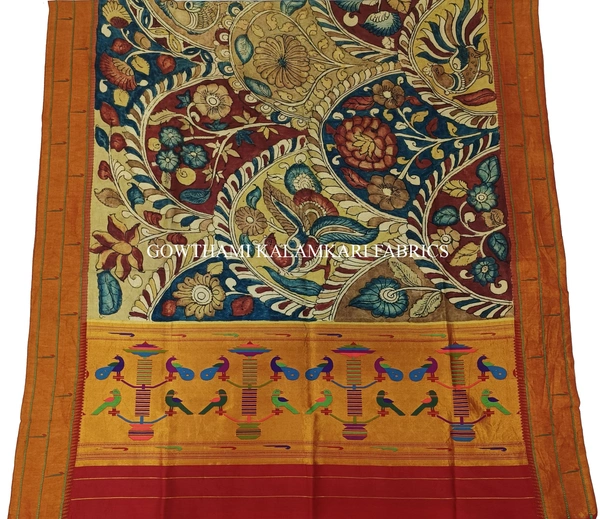 KALAMKARI HAND PAINTED PAITHANI BORDER DUPATTA -KHPPBD020