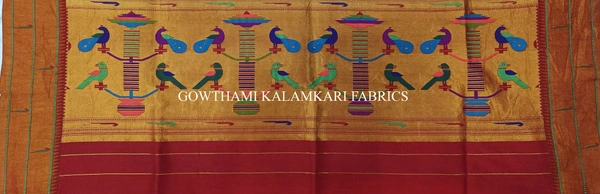 KALAMKARI HAND PAINTED PAITHANI BORDER DUPATTA -KHPPBD020