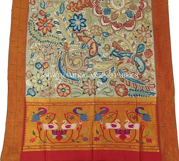 KALAMKARI HAND PAINTED PAITHANI BORDER DUPATTA -KHPPBD021