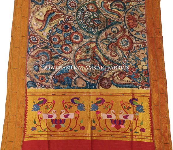 KALAMKARI HAND PAINTED PAITHANI BORDER DUPATTA -KHPPBD022