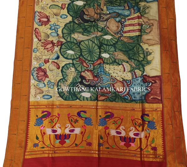 KALAMKARI HAND PAINTED PAITHANI BORDER DUPATTA -KHPPBD024
