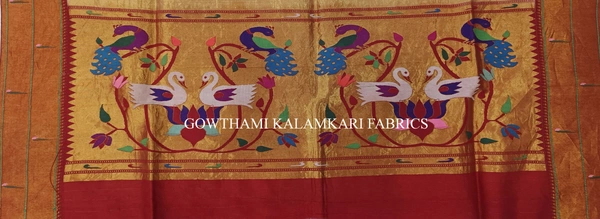 KALAMKARI HAND PAINTED PAITHANI BORDER DUPATTA -KHPPBD026 - STORY WORK