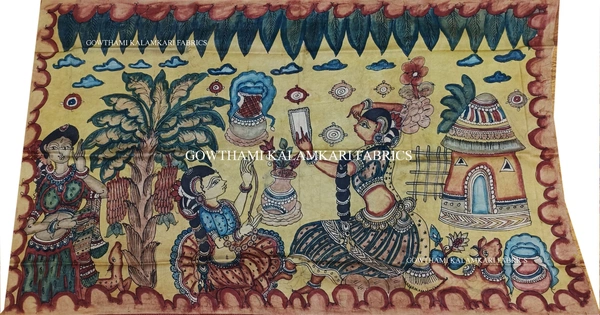 KALAMKARI HAND PAINTED PAITHANI BORDER DUPATTA -KHPPBD026 - STORY WORK