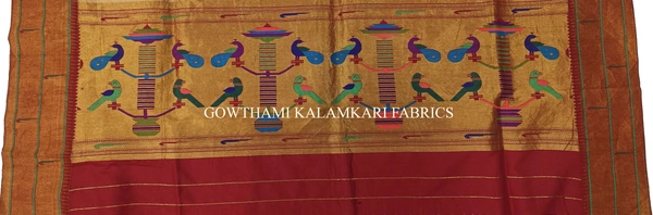 KALAMKARI HAND PAINTED PAITHANI BORDER DUPATTA -KHPPBD027 - STORY WORK