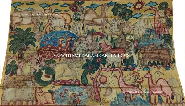 KALAMKARI HAND PAINTED PAITHANI BORDER DUPATTA -KHPPBD027 - STORY WORK