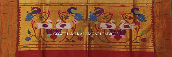 KALAMKARI HAND PAINTED PAITHANI BORDER DUPATTA -KHPPBD028 - FIGURE WORK