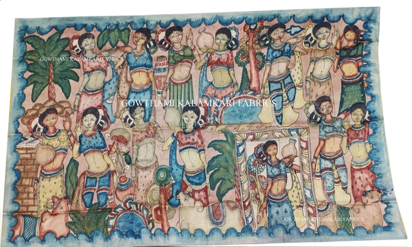 KALAMKARI HAND PAINTED PAITHANI BORDER DUPATTA -KHPPBD028 - FIGURE WORK