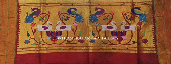 KALAMKARI HAND PAINTED PAITHANI BORDER DUPATTA -KHPPBD029 - STORY WORK