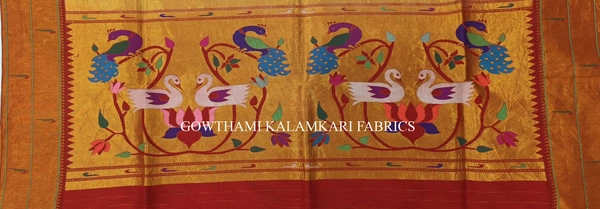 KALAMKARI HAND PAINTED PAITHANI BORDER DUPATTA -KHPPBD030 - FIGURE WORK