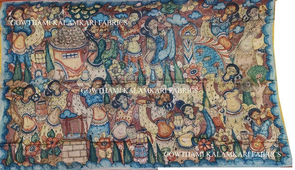 KALAMKARI HAND PAINTED PAITHANI BORDER DUPATTA -KHPPBD030 - FIGURE WORK