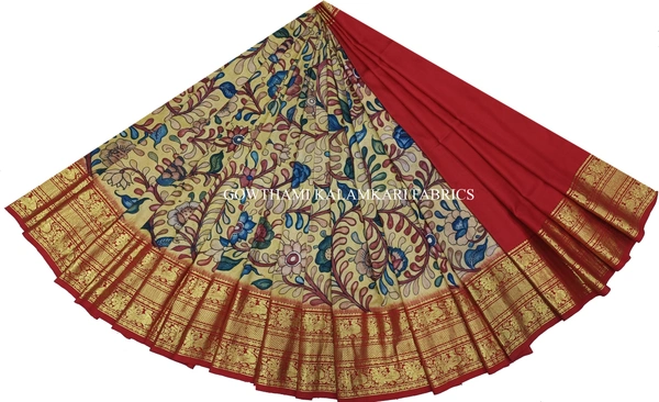 KALAMKARI HAND PAINTED FLORAL LEHENGA -KHPFL014 - UNSTITCHED